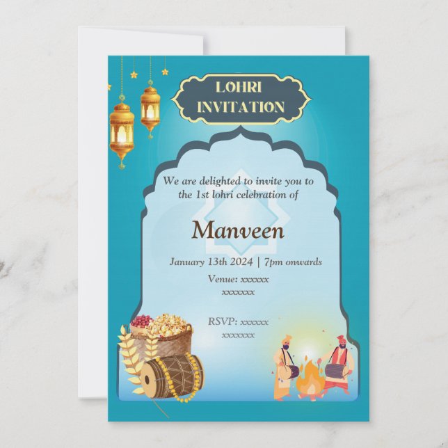 Lohri Invitation- Blue Invitation (Front)