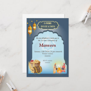Lohri Invitation- Grey & Blue Invitation