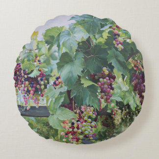 Loire Valley Vineyard – French Grape Painting Round Cushion