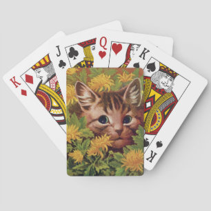 Lois Wain Cat and Kitten with Yellow Flowers Playing Cards