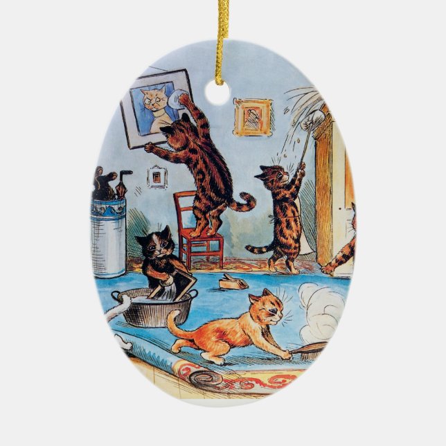 Lois Wain's Spring Cleaning Cats Ceramic Tree Decoration (Front)
