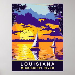 Loisiana, Mississippi River, Travel Poster