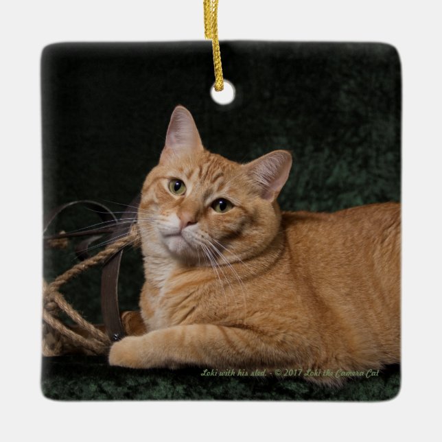 Loki with sled ceramic tree decoration (Front)