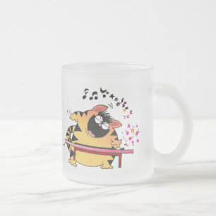 LOL Cats   Fat Musical Cat Frosted Glass Coffee Mug