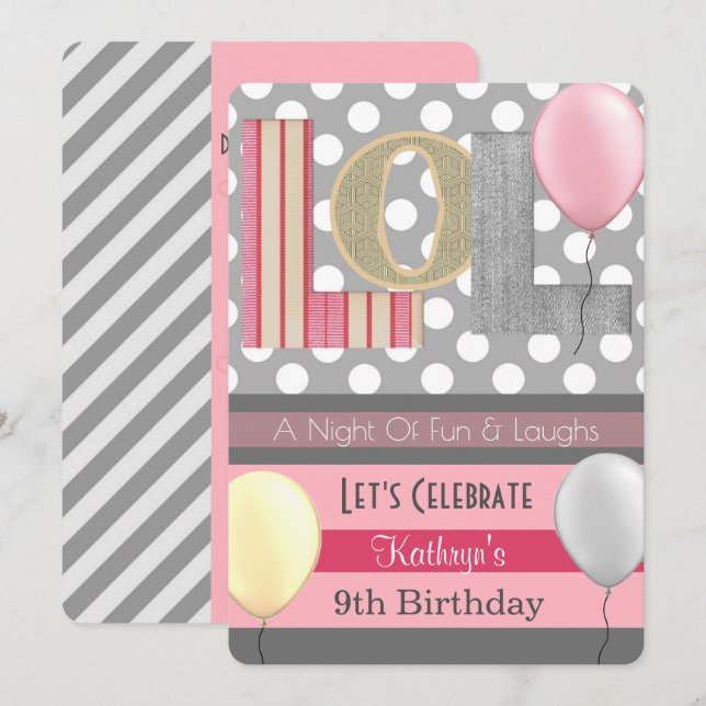 "LOL" Girl Slumber Party Birthday Invitation (Front/Back)