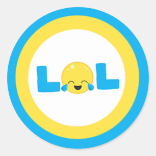 LOL Laugh Out Loud Emoji Blue Yellow  Classic Round Sticker