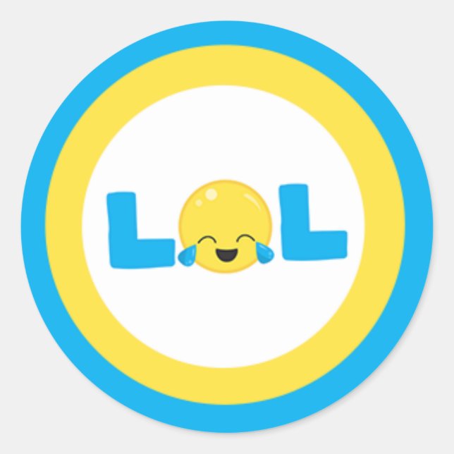 LOL Laugh Out Loud Emoji Blue Yellow  Classic Round Sticker (Front)