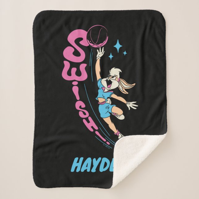 Lola Buny "SWISH!" Basketball Dunk Sherpa Blanket (Front)
