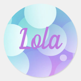 Lola Custom Name Party Purple Blue Bubble Modern  Classic Round Sticker