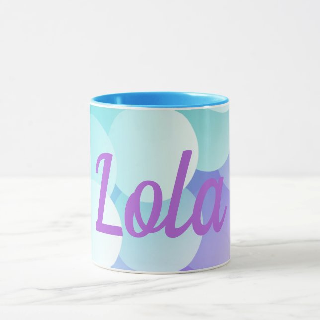 Lola Custom Name Purple Blue Bubble Modern Gift Mug (Center)