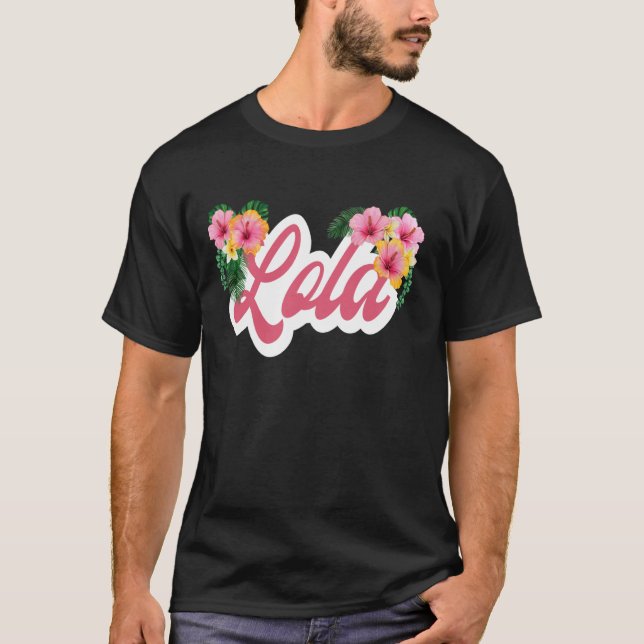 Lola Filipino Grandma Tropical Flowers Lola T-Shirt (Front)