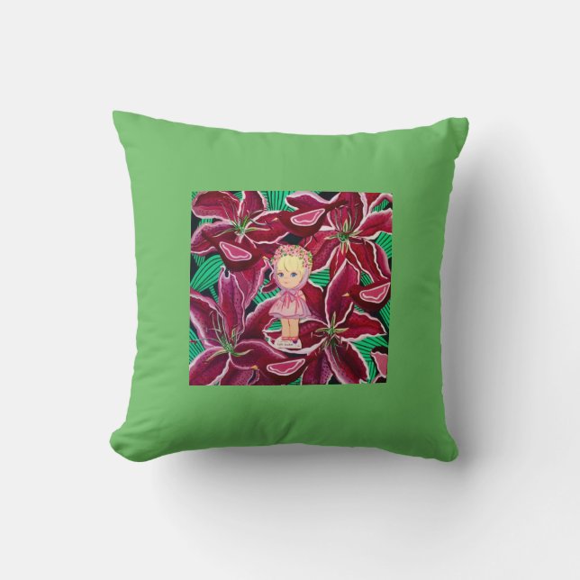 Lola in Red Lilies Pillow (Front)