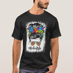 Lola Life Messy Bun Hair Bandanna Glasses Autism T-Shirt