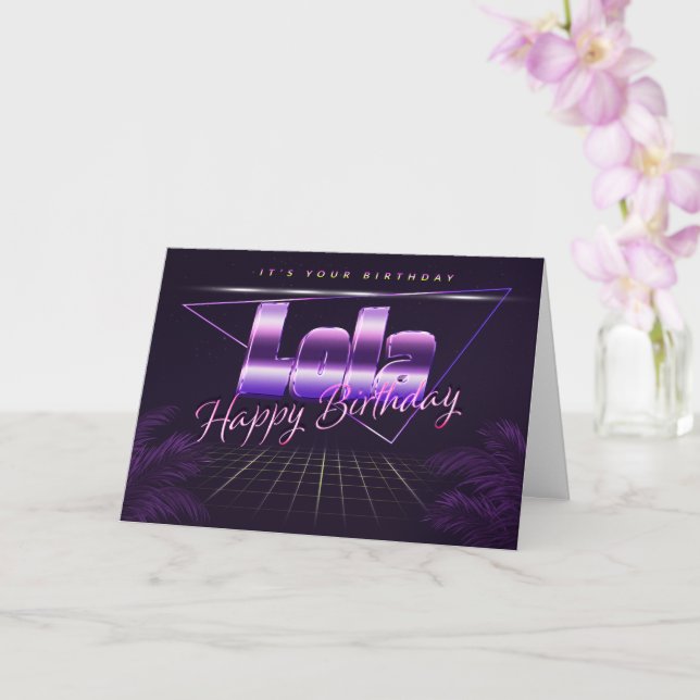 Lola Name First Name lilac retro card birthday (Orchid)