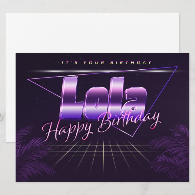 Lola Name First name purla retro card Birthday (Front/Back)