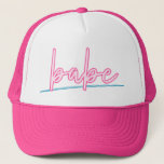 LOLA Neon Blue and Pink 90's Babe Bachelorette Trucker Hat<br><div class="desc">This babe bachelorette trucker hat features neon inspired wording and is perfect bachelorette weekend group gift. Pair with the 'bride' option for the bride-to-be for a cohesive look. 💜 COLORS ARE EDITABLE! Click 'edit design' to change the colours.</div>