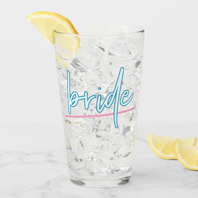 LOLA Neon Blue and Pink 90's Bride Bachelorette Glass (Front Ice)