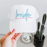 LOLA Neon Blue and Pink 90's Bride Bachelorette Trucker Hat<br><div class="desc">This bride bachelorette trucker hat features neon inspired wording and is perfect for the bride on her bachelorette weekend. Pair with the 'babe' option for the bachelorette group for a cohesive look. 💜 COLORS ARE EDITABLE! Click 'edit design' to change the colours.</div>