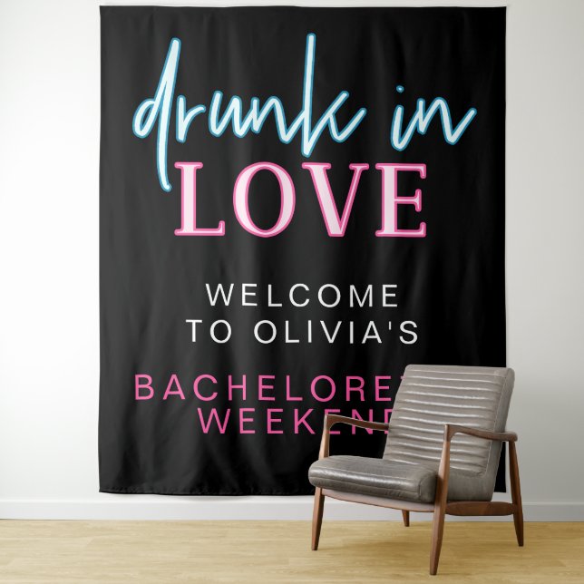 LOLA Neon Drunk In Love Bachelorette Welcome Tapestry (In Situ)