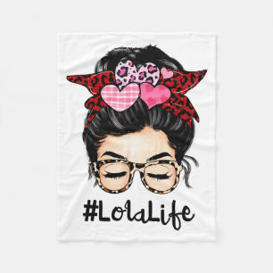 Lola Valentines Day Women Cute Messy Bun Appreciat Fleece Blanket