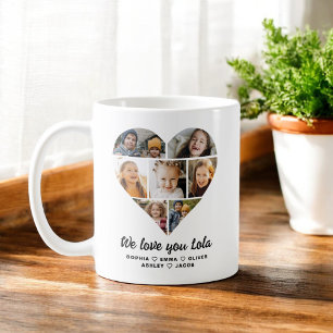 Lola We Love you Hearts Modern Photo Collage Coffee Mug