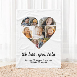 Lola We Love you Hearts Modern Photo Collage Fleece Blanket