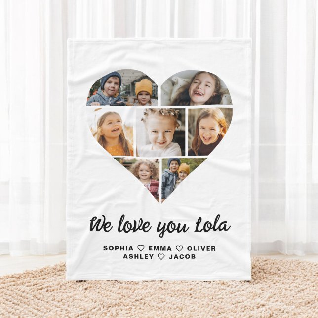 Lola We Love you Hearts Modern Photo Collage Fleece Blanket (Creator Uploaded)