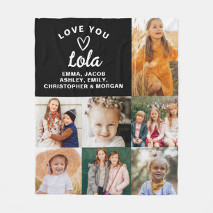 Lola We Love you Hearts Modern Photo Collage Fleece Blanket