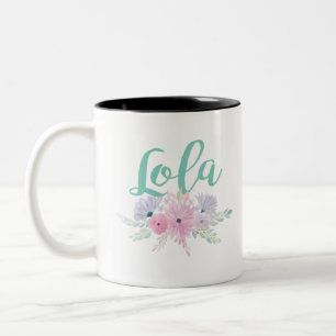 Lola with Aqua Floral Bouquet Two-Tone Coffee Mug