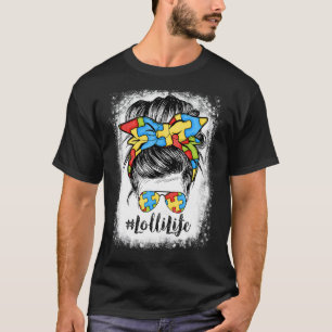Lolli Life Messy Bun Hair Bandanna Glasses Autism T-Shirt