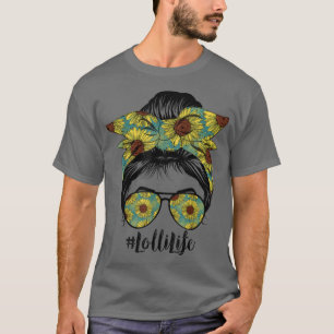 Lolli Life Messy Hair Bun Sunflower Women Mothers T-Shirt