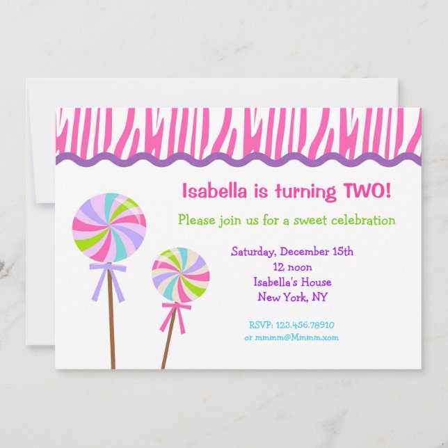 Lollipop Birthday Party Invitations (Front)