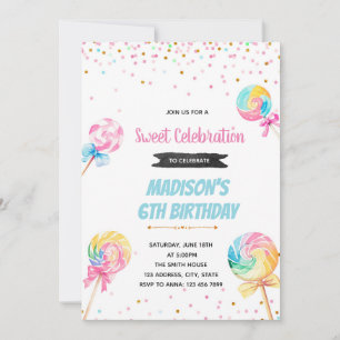 Lollipop candy birthday invitation