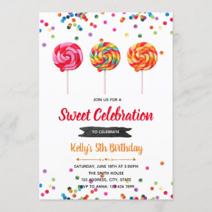 Lollipop candy birthday party invitation