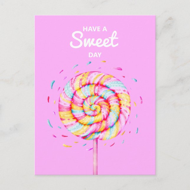 Lollipop Candy Illustration Have a Sweet Day Postcard (Front)