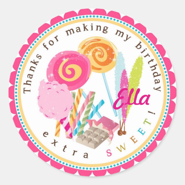 Lollipop Candy Land Birthday Stickers (Front)
