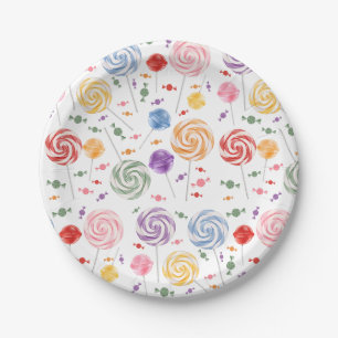 Lollipop Candy Pattern Colorful Paper Plate