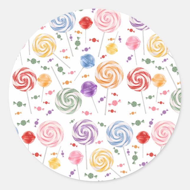 Lollipop Candy Pattern Colourful Classic Round Sticker (Front)