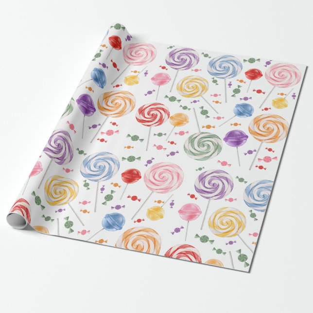 Lollipop Candy Pattern Colourful Wrapping Paper (Unrolled)