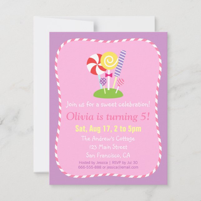Lollipop Candy Themed Birthday Party Invitation (Front)