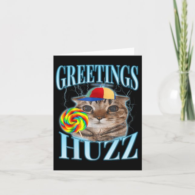 Lollipop Cat Meme Greetings Huzz Funny Silly Cat B Card (Front)
