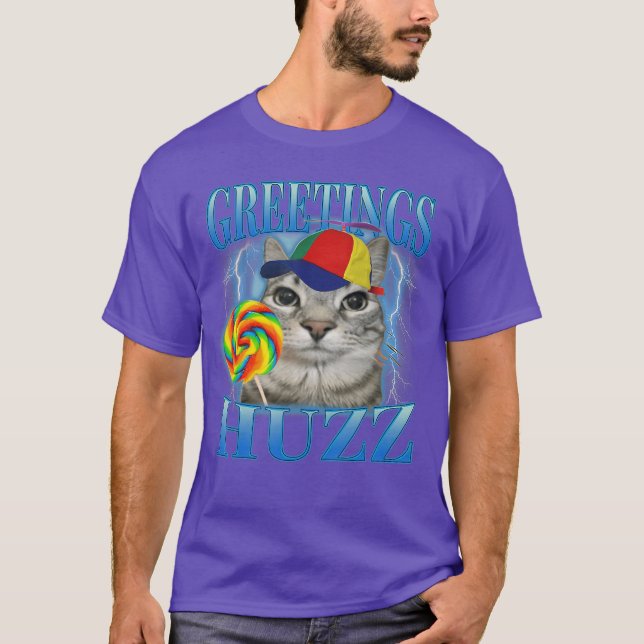 Lollipop Cat Meme Greetings Huzz Funny Silly Cats  T-Shirt (Front)