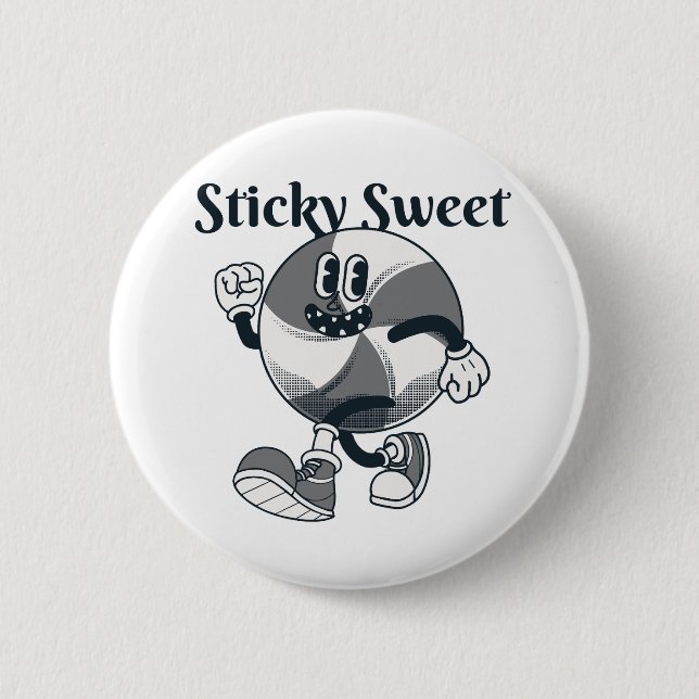 lollipop character design with slogan sticky sweet 6 cm round badge (Front)