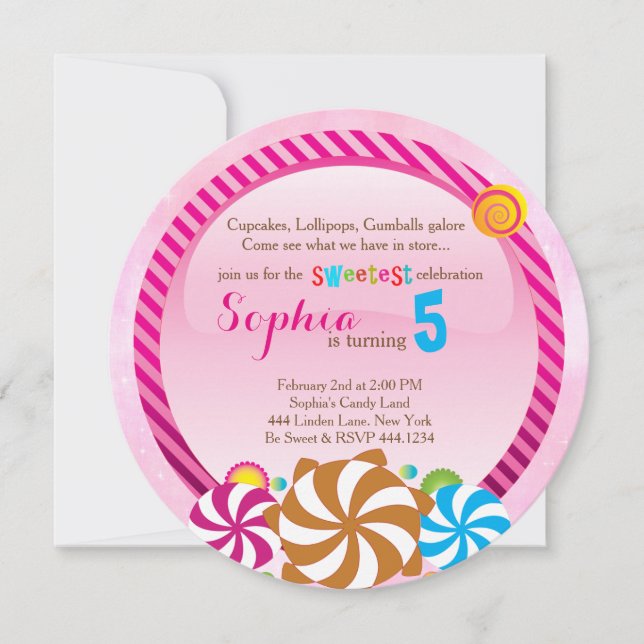 Lollipop Invitation - Candy Land Invitation (Front)