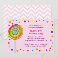 Lollipop Invitations Candyland Birthday Party Pink