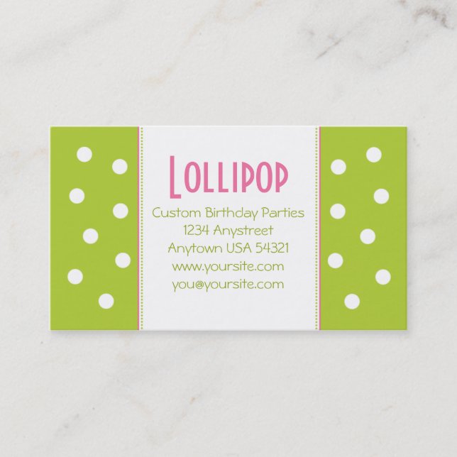 Lollipop Lime Green Polka Dot Chic Business Card (Front)