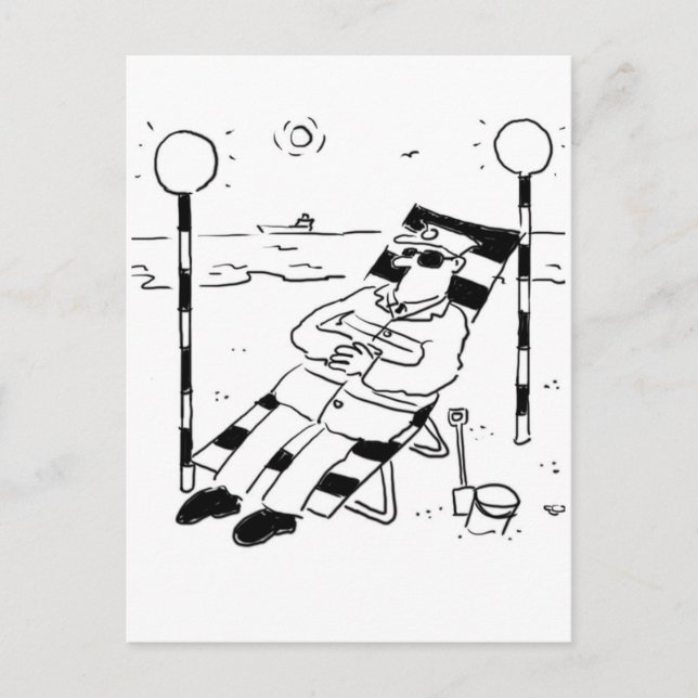 Lollipop Man is Sunbathing. Surreal Postcard (Front)