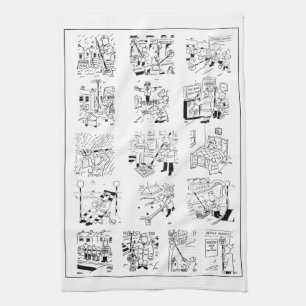 Lollipop Man Selection of Funny Cartoons on a Tea Towel