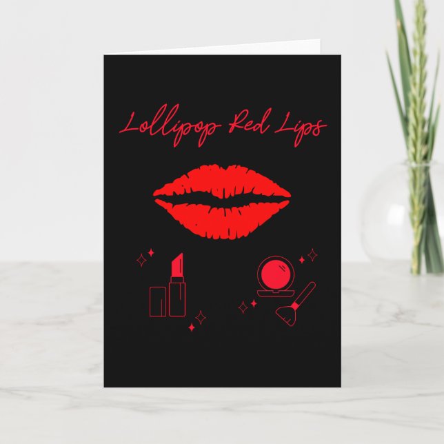 Lollipop red lips. Girly lipstick makeup candy Card (Front)
