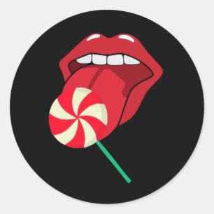 Lollipop red lips. Girly lipstick makeup candy Classic Round Sticker